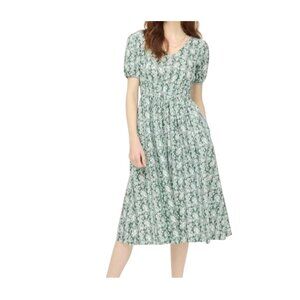J.Crew Smocked-Waist Poplin Midi Dress Size 6 Pale Spinach Eucalyptus